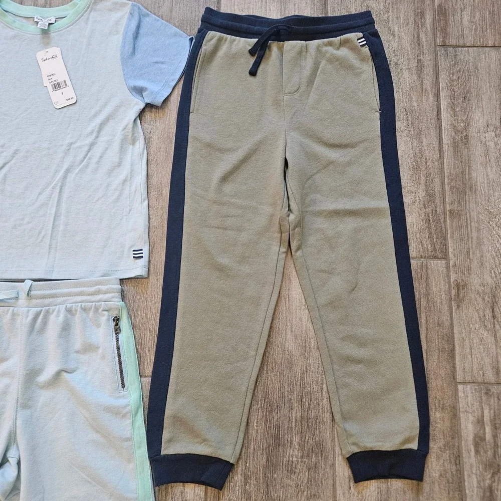 Splendid Pajama Set Lot of 3 Kids 7 Blue Green NEW Tee Short Jogger Sport Lounge